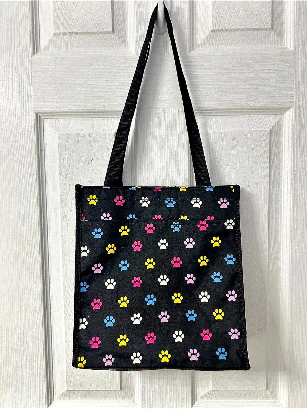 Paw Print Tote Bag in Black & Pink